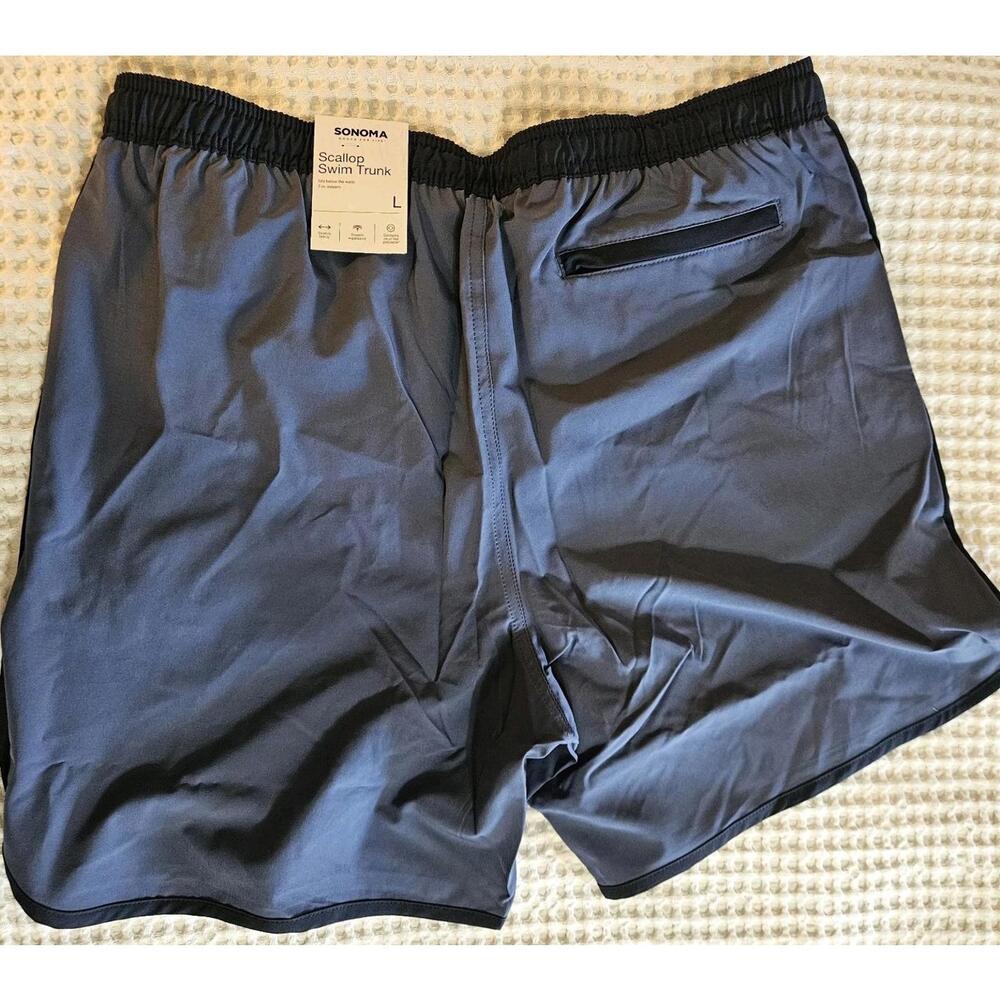 Men's Sonoma Scallop Large 7" Mesh Lined Swim Short Below The Waist Blue Indigo - Picture 9 of 10